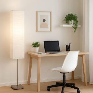 Stehlampe, 145 cm Höhe, E14, max. 40W, Metall/Papier, titanfarben/weiß