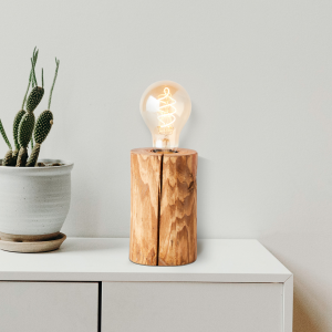 Tischlampe, 15 cm Höhe, Ø 10 cm, E27, max. 25 W, Schalter, Holz