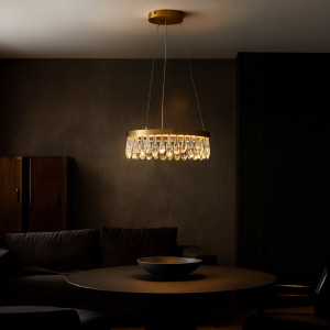 LED Hängelampe mit Kristallen - Ø 40 cm - messingfarbend