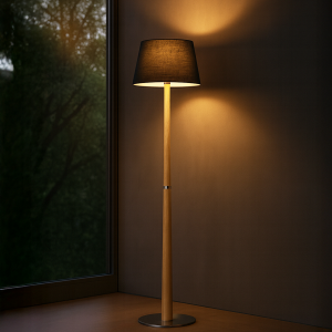 Edle Stehlampe aus Echtholz/Textil - LED exkl. - 1,41cm hoch
