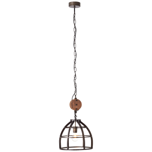 Hängelampe, 147 cm Höhe, Ø 34 cm, E27, Metall/Holz, schwarz antik