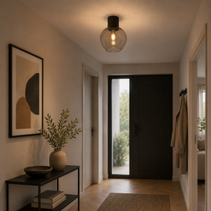 Ø 23 cm, Höhe 28 cm, E27 Fassung, Glas Aluminium, schwarz rauchglas
