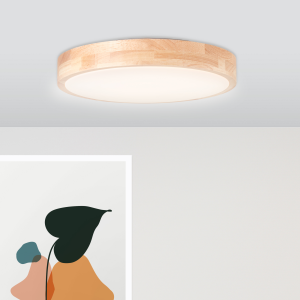 Spritzwassergeschützte Holz LED Deckenlampe, Ø 34 cm, 3000K - 4500K