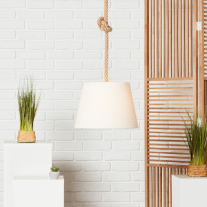Hängelampe, 1,3m, Ø 35cm, E27, max. 40W, Seil/Textil, hellbraun/weiß