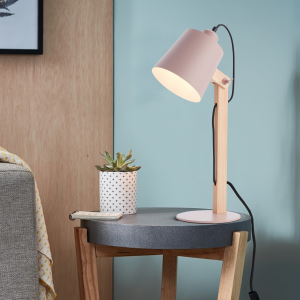 Schreibtischlampe, 44 cm Höhe, E27, max. 30 W, schwenkbar, Metall/Holz