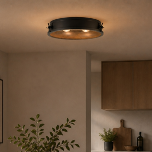 Deckenlampe, Ø 42 cm, E27, Metall, schwarz korund