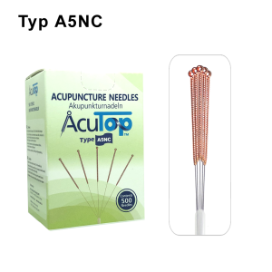AcuTop Akupunkturnadel 500 Stk. Typ A5NC: Kupferwendelgriff mit Öse, silikonfrei (unbeschichtet), 5 Nadeln per Blister in einem Führrohr gebündelt - 