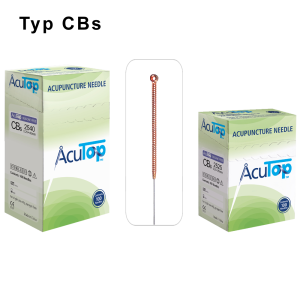 AcuTop Akupunkturnadel Typ CB: Kupferwendelgriff mit Öse, silikonfrei (unbeschichtet), ohne Führrohr, 1 Nadel per Blister, Pack à 100 Nadeln - CE - Ø 