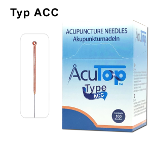 AcuTop Akupunkturnadel Typ ACC: Kupferwendelgriff mit Öse, silikonisiert (beschichtet), ohne Führrohr, 1 Nadel per Blister, Pack à 100 Nadeln - CE - Ø