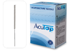 AcuTop Akupunkturnadel Typ KB: Stahlwendelgriff, silikonisiert (beschichtet), ohne Führrohr, 1 Nadel per Blister, Pack à 100 Nadeln - CE - Ø 0,30 x 30