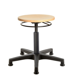 Universal-STAND-Hocker mit Holz Rundsitz, Ringauslösung, Füsschen statt Rollen