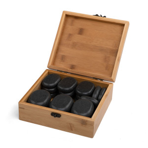 Hot Stone Set, 18-teilig in dekorativer Bambuskiste