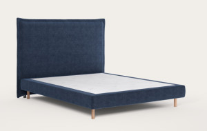 Litier Français Lit Cocoon -  140 x 200 (cm) Pieds cylindres chêne Bleu marine