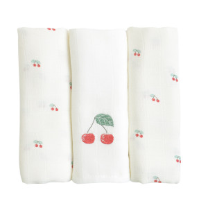 LITTLE CREVETTE Lot de 3 langes bébé coton bio* Cerise