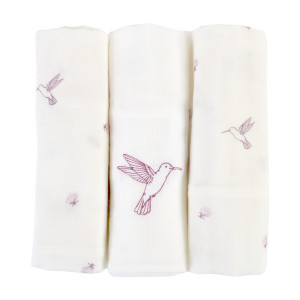 LITTLE CREVETTE Lot de 3 langes bébé coton bio* Colibri