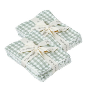 LITTLE CREVETTE Lot de 12 lingettes lavables vichy Olive