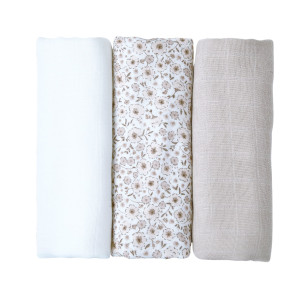 LITTLE CREVETTE Lot de 3 langes bébé coton bio* Lilly
