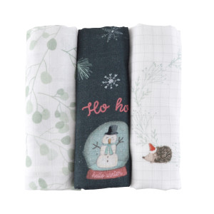 LITTLE CREVETTE Lot de 3 langes bébé coton bio* Noël Magique