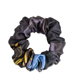 DONDELLA Luxury Silk Vivarine Black & Blue & Yellow Scrunchie Hair Ring 11cm