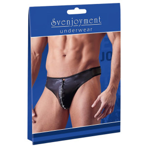 Svenjoyment - glänzender Herren-String mit Strass-Reißverschluss (schwarz)