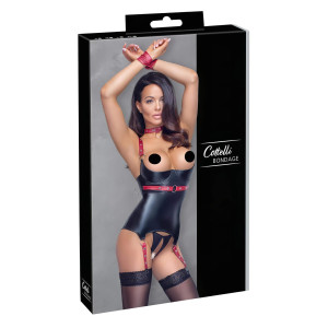 Cottelli Bondage - Glänzendes Hebe-Top mit Halsband (schwarz) - XL