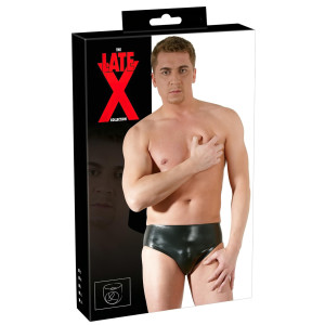 Late X Latex Herren-Slip mit innenliegendem Penis-Analdildo (schwarz) - L