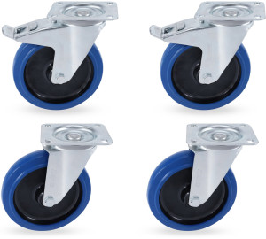 Riggatec jeu de roulettes pivotantes 200 mm ROUES BLEUES 2 avec frein, 2 sans frein - Roulettes
