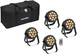 EUROLITE Set 4x LED PARty Spot Silent RGB/WW avec Softbag - Projecteurs PAR LED