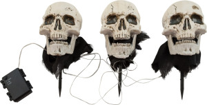 EUROPALMS Tête de squelette pour Halloween avec piquet, lot de 3, 29cm - Décoration Halloween