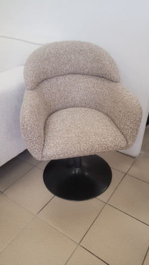 Fotel obrotowy, ciemny beż, boucle, idealny do toaletki, biurka, 83/60/55