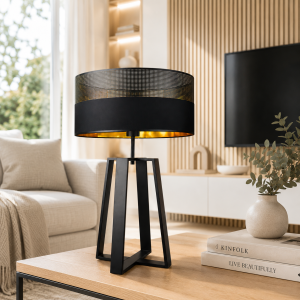 Duża lampa stołowa do sypialni glamour czarna THOR GLAM