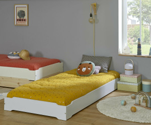 Ma Chambre d'Enfant Lit empilable enfant avec sommier et matelas Happy  Gris clair 90x190 cm/Opt:3 lits