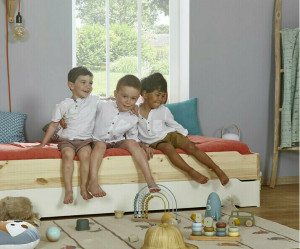 Ma Chambre d'Enfant Lit empilable enfant avec sommier et matelas Happy  Blanc 90x190 cm/Opt:1 lit