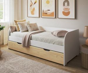 Ma Chambre d'Enfant Lit gigogne banquette enfant Bali  Blanc et bois 80x190 cm