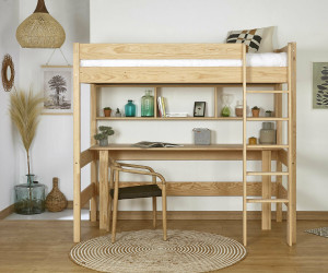 Ma Chambre d'Enfant Lit mezzanine enfant Clay  Bois naturel 90x190 cm
