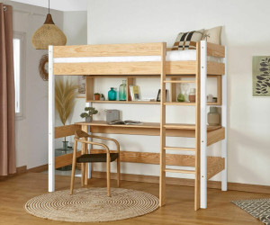 Ma Chambre d'Enfant Lit mezzanine enfant Clay  Blanc et bois 90x190 cm