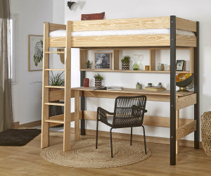 Ma Chambre d'Enfant Lit mezzanine enfant avec bureau Clay  Noir et bois 90x190 cm