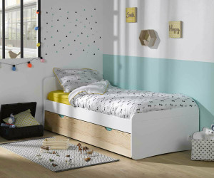 Ma Chambre d'Enfant Lit gigogne enfant Willow  Blanc et hêtre 90x190 cm
