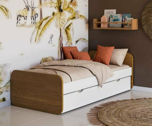Ma Chambre d'Enfant Lit enfant avec sommier et matelas Lemon  Blanc et noisette 90x200 cm/Opt:Matelas Norway 13 cm