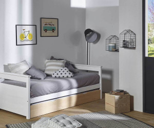Ma Chambre d'Enfant Lit gigogne banquette enfant Mélo  Blanc et bois 80x200 cm
