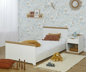 Ma Chambre d'Enfant Lit enfant montessori avec sommier et matelas Jaipur  Blanc et bois 90x190 cm/Opt:Matelas Airfresh 15 cm