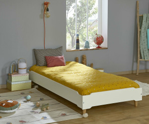 Ma Chambre d'Enfant Lit enfant avec pieds et sommier Happy  Blanc 90x190 cm