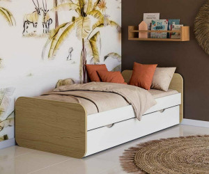 Ma Chambre d'Enfant Lit ado avec sommier Lemon  Blanc et bois 90x190 cm