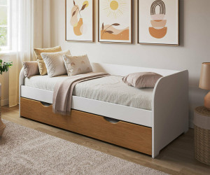Ma Chambre d'Enfant Lit gigogne banquette adulte Bali  Blanc et noisette 80x200 cm