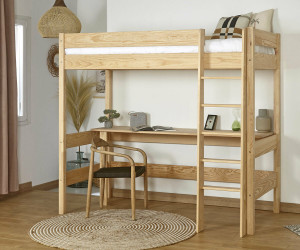 Ma Chambre d'Enfant Lit mezzanine ado avec bureau Clay  Bois naturel 90x190 cm
