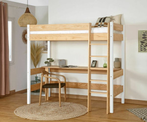 Ma Chambre d'Enfant Lit mezzanine ado avec bureau Clay  Blanc et bois 90x190 cm