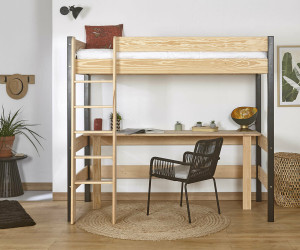 Ma Chambre d'Enfant Lit mezzanine ado avec bureau Clay  Noir et bois 90x190 cm