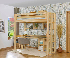 Ma Chambre d'Enfant Lit mezzanine enfant Cancun  Bois naturel 90x190 cm/Opt:Echelle petit côté