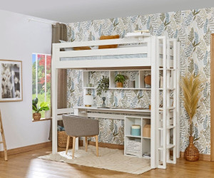 Ma Chambre d'Enfant Lit mezzanine ado avec bureau Cancun  Blanc 90x190 cm/Opt:Echelle petit côté