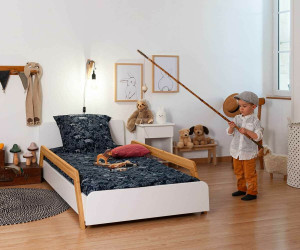 Ma Chambre d'Enfant Lit enfant avec sommier et barrières Ozzo  Blanc et cajou 90x190 cm